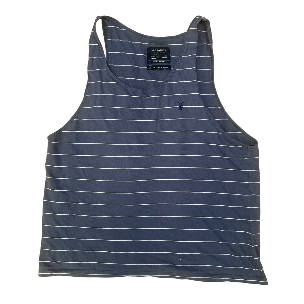 AllSaints Spitalfields Mens XXL Gray Striped Sleeveless Tank Top Ram Skull Logo‎